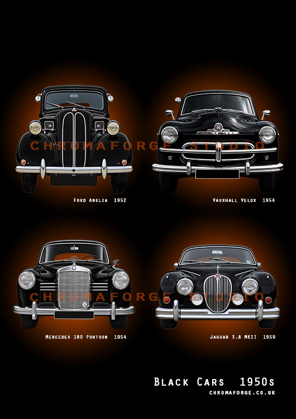 Black Cars Quadtych - Classic Car Artwork